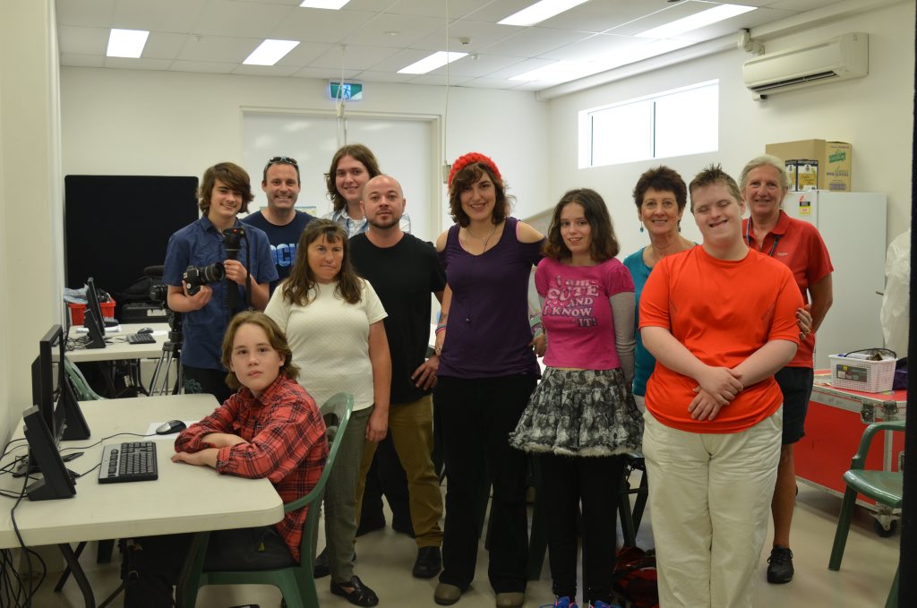 Kai Wheeler (seated), Callum Fisher, Neil Rickard, Belinda Burley, Matt Richmond, Elliot Spencer, Bianca Campbell, Phoebe Graham, Anne and Jesse Sue-Fong and Jodie Bygraves at Warwick Art Gallery for the two-day film workshop.